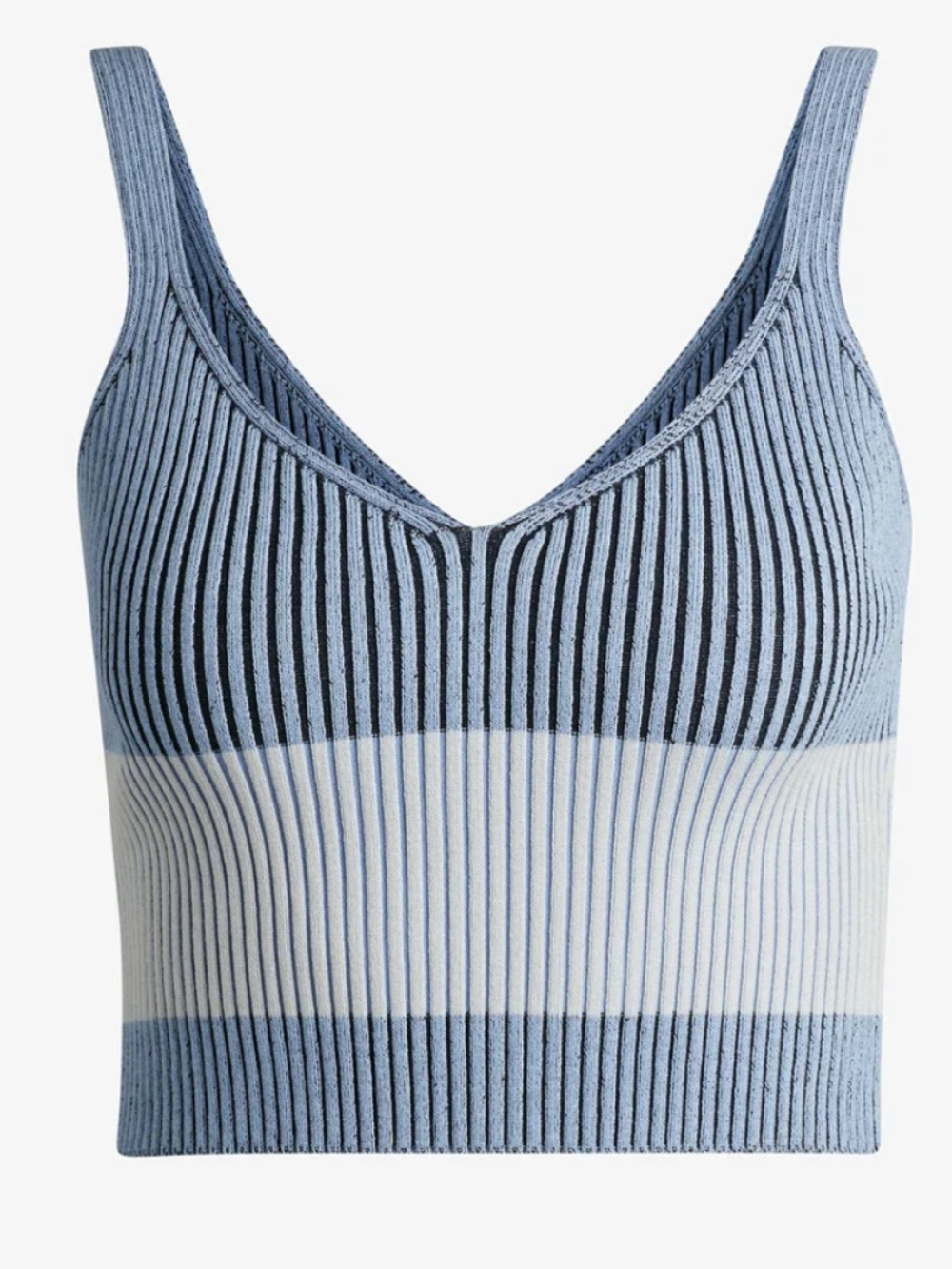 BOSS Hugo Boss Sz L Tank Top Ribbed Knit V-Neck Cropped Blue Sleeveless Sweater